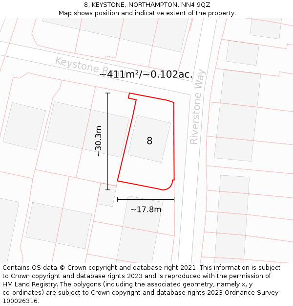 8, KEYSTONE, NORTHAMPTON, NN4 9QZ: Plot and title map