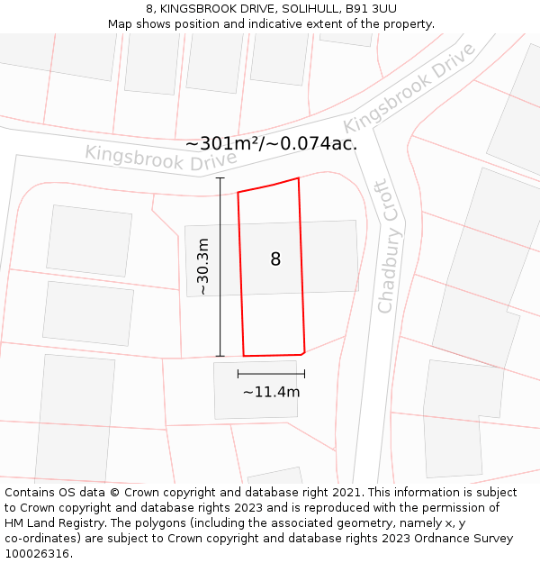 8, KINGSBROOK DRIVE, SOLIHULL, B91 3UU: Plot and title map