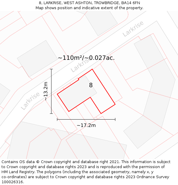 8, LARKRISE, WEST ASHTON, TROWBRIDGE, BA14 6FN: Plot and title map