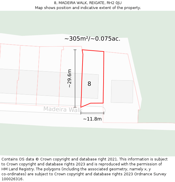 8, MADEIRA WALK, REIGATE, RH2 0JU: Plot and title map