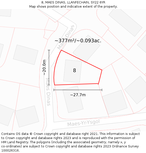 8, MAES DINAS, LLANFECHAIN, SY22 6YR: Plot and title map