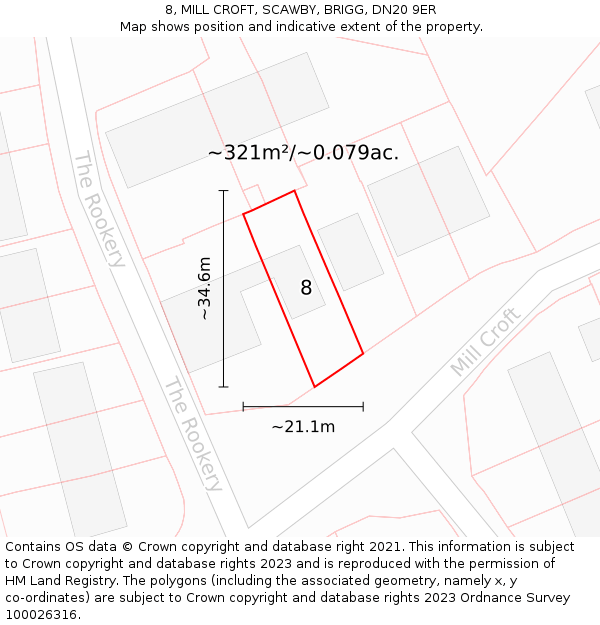 8, MILL CROFT, SCAWBY, BRIGG, DN20 9ER: Plot and title map