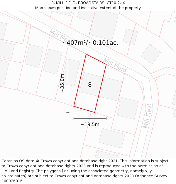 8, MILL FIELD, BROADSTAIRS, CT10 2UX: Plot and title map