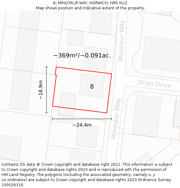 8, MINOTAUR WAY, NORWICH, NR5 0UZ: Plot and title map