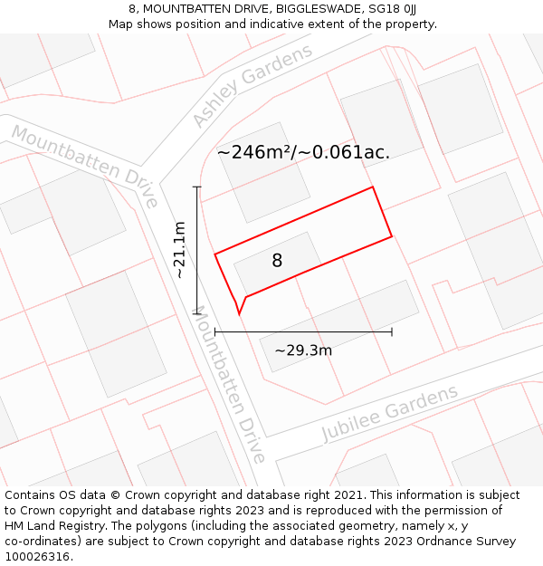 8, MOUNTBATTEN DRIVE, BIGGLESWADE, SG18 0JJ: Plot and title map