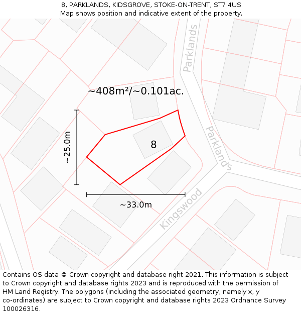 8, PARKLANDS, KIDSGROVE, STOKE-ON-TRENT, ST7 4US: Plot and title map