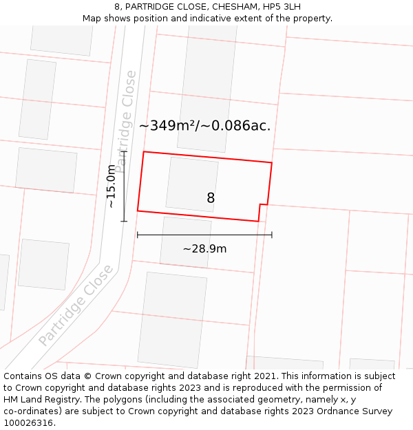 8, PARTRIDGE CLOSE, CHESHAM, HP5 3LH: Plot and title map