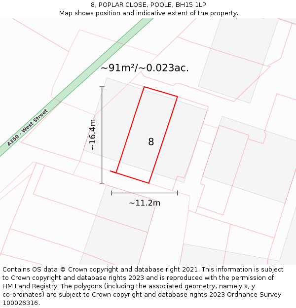 8, POPLAR CLOSE, POOLE, BH15 1LP: Plot and title map