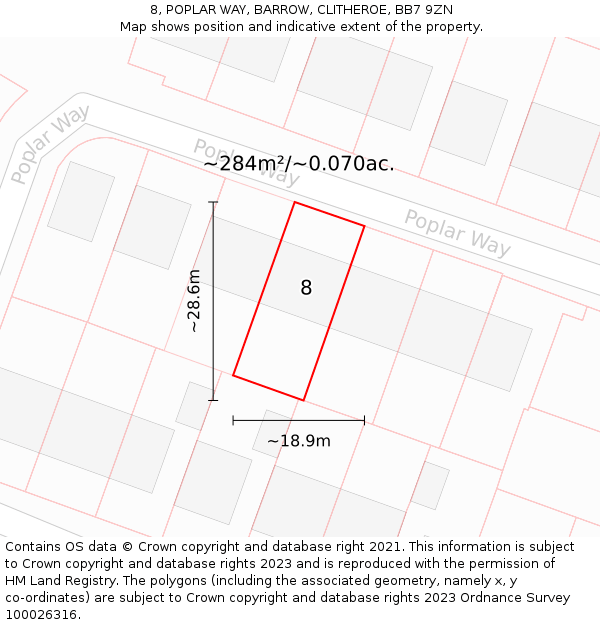 8, POPLAR WAY, BARROW, CLITHEROE, BB7 9ZN: Plot and title map