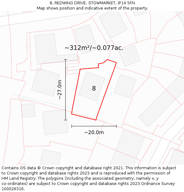 8, REDWING DRIVE, STOWMARKET, IP14 5FN: Plot and title map