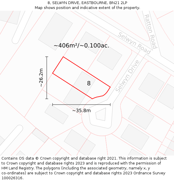 8, SELWYN DRIVE, EASTBOURNE, BN21 2LP: Plot and title map