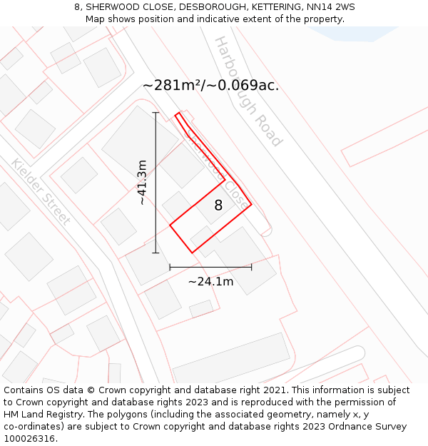 8, SHERWOOD CLOSE, DESBOROUGH, KETTERING, NN14 2WS: Plot and title map