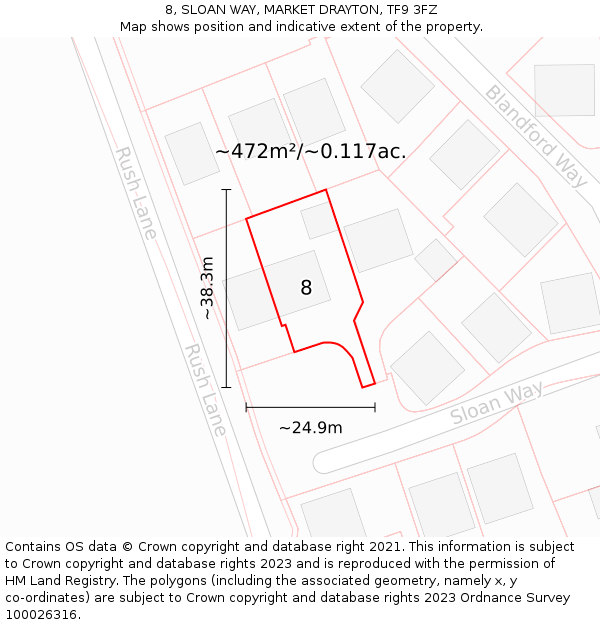 8, SLOAN WAY, MARKET DRAYTON, TF9 3FZ: Plot and title map