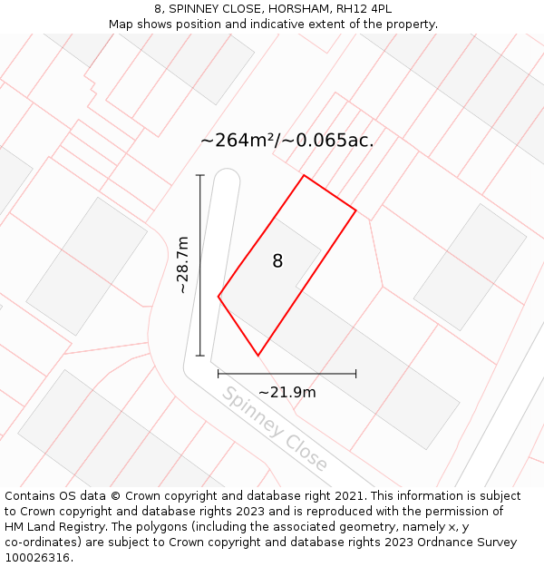 8, SPINNEY CLOSE, HORSHAM, RH12 4PL: Plot and title map