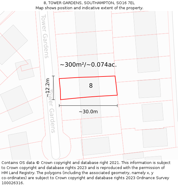 8, TOWER GARDENS, SOUTHAMPTON, SO16 7EL: Plot and title map