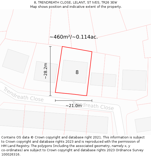 8, TRENDREATH CLOSE, LELANT, ST IVES, TR26 3EW: Plot and title map