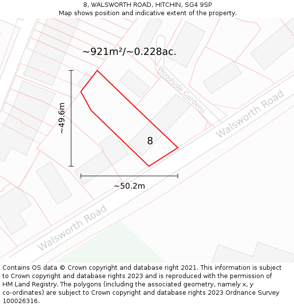 8, WALSWORTH ROAD, HITCHIN, SG4 9SP: Plot and title map