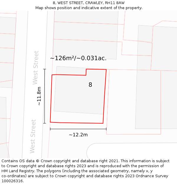 8, WEST STREET, CRAWLEY, RH11 8AW: Plot and title map