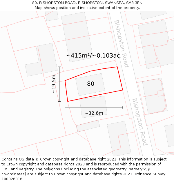 80, BISHOPSTON ROAD, BISHOPSTON, SWANSEA, SA3 3EN: Plot and title map