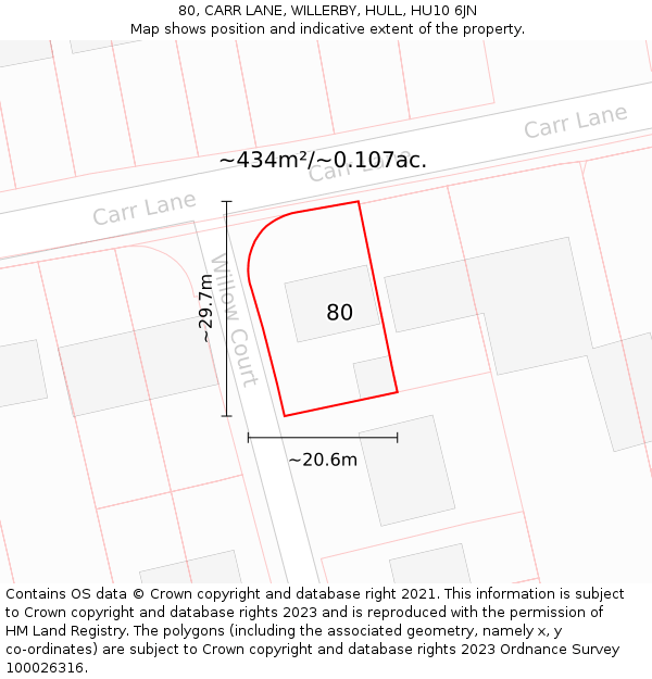 80, CARR LANE, WILLERBY, HULL, HU10 6JN: Plot and title map