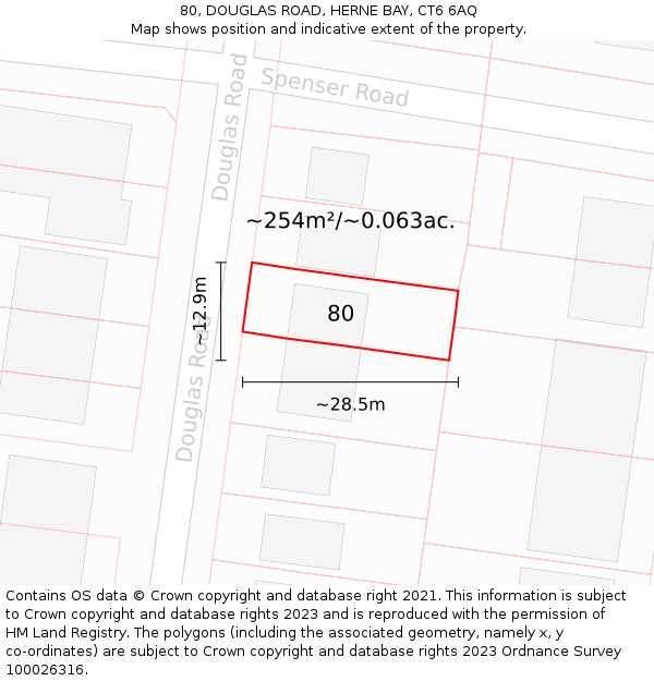 80, DOUGLAS ROAD, HERNE BAY, CT6 6AQ: Plot and title map