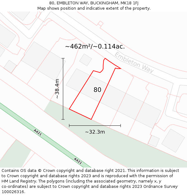 80, EMBLETON WAY, BUCKINGHAM, MK18 1FJ: Plot and title map