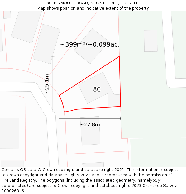 80, PLYMOUTH ROAD, SCUNTHORPE, DN17 1TL: Plot and title map