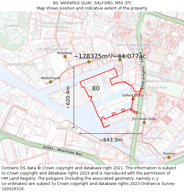 80, WINNIPEG QUAY, SALFORD, M50 3TY: Plot and title map