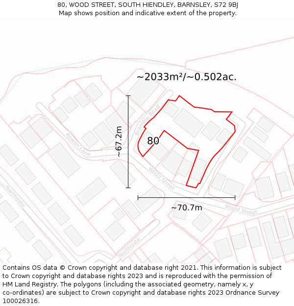 80, WOOD STREET, SOUTH HIENDLEY, BARNSLEY, S72 9BJ: Plot and title map