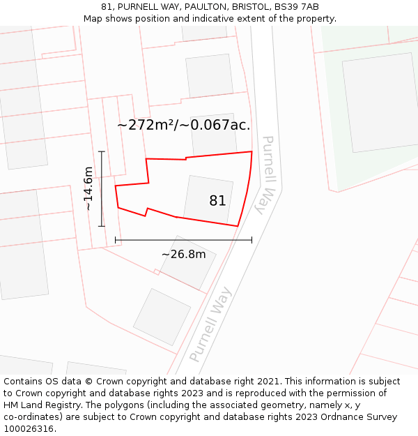 81, PURNELL WAY, PAULTON, BRISTOL, BS39 7AB: Plot and title map