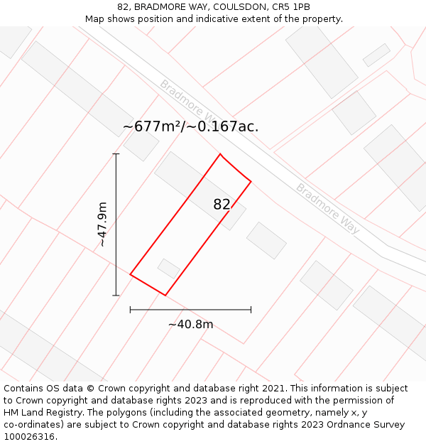 82, BRADMORE WAY, COULSDON, CR5 1PB: Plot and title map