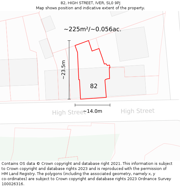 82, HIGH STREET, IVER, SL0 9PJ: Plot and title map