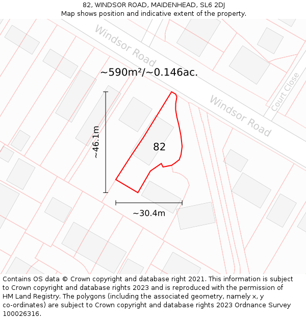 82, WINDSOR ROAD, MAIDENHEAD, SL6 2DJ: Plot and title map