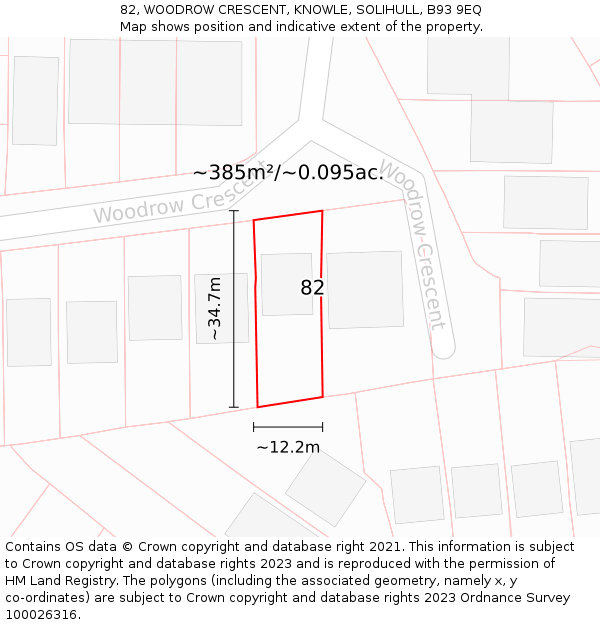 82, WOODROW CRESCENT, KNOWLE, SOLIHULL, B93 9EQ: Plot and title map