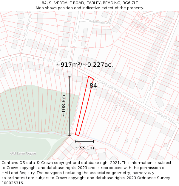 84, SILVERDALE ROAD, EARLEY, READING, RG6 7LT: Plot and title map