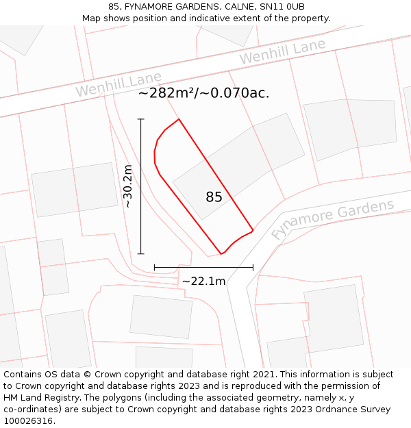 85, FYNAMORE GARDENS, CALNE, SN11 0UB: Plot and title map