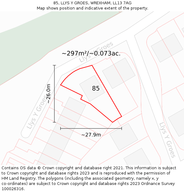 85, LLYS Y GROES, WREXHAM, LL13 7AG: Plot and title map