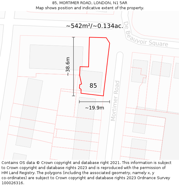 85, MORTIMER ROAD, LONDON, N1 5AR: Plot and title map