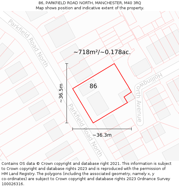 86, PARKFIELD ROAD NORTH, MANCHESTER, M40 3RQ: Plot and title map