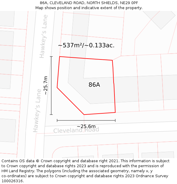 86A, CLEVELAND ROAD, NORTH SHIELDS, NE29 0PF: Plot and title map