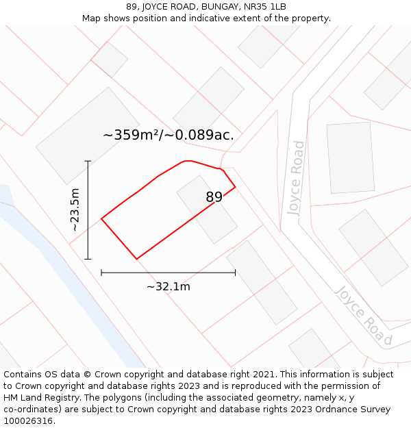 89, JOYCE ROAD, BUNGAY, NR35 1LB: Plot and title map