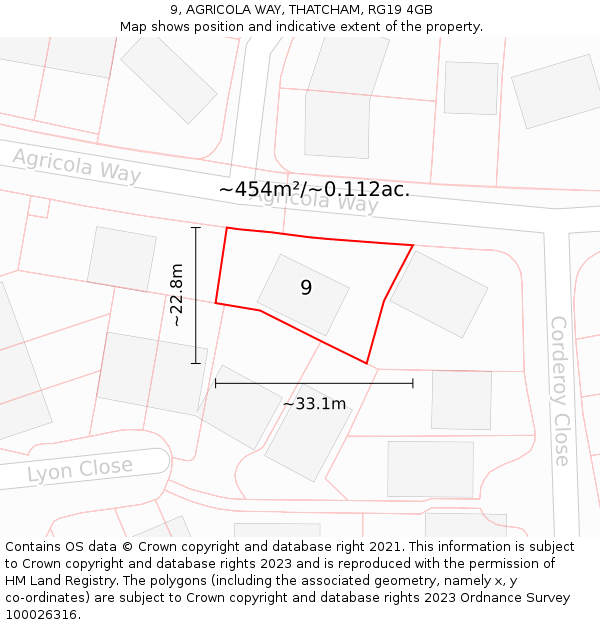 9, AGRICOLA WAY, THATCHAM, RG19 4GB: Plot and title map