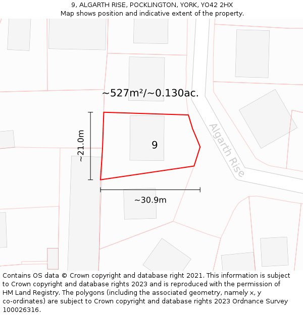 9, ALGARTH RISE, POCKLINGTON, YORK, YO42 2HX: Plot and title map