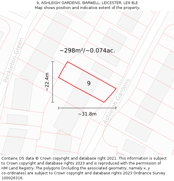 9, ASHLEIGH GARDENS, BARWELL, LEICESTER, LE9 8LE: Plot and title map