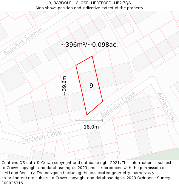 9, BARDOLPH CLOSE, HEREFORD, HR2 7QA: Plot and title map