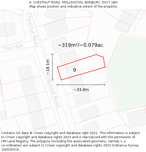 9, CHESTNUT ROAD, MOLLINGTON, BANBURY, OX17 1BG: Plot and title map