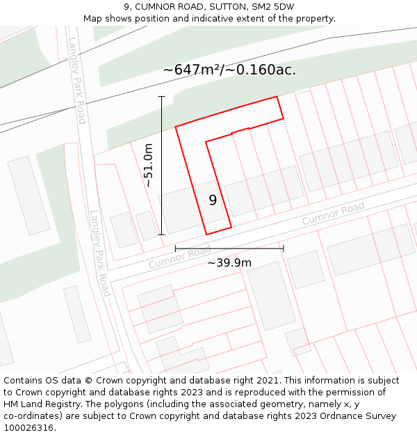 9, CUMNOR ROAD, SUTTON, SM2 5DW: Plot and title map