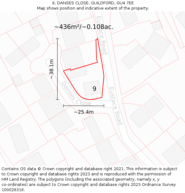 9, DANSES CLOSE, GUILDFORD, GU4 7EE: Plot and title map