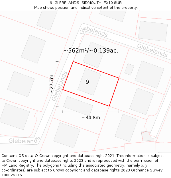 9, GLEBELANDS, SIDMOUTH, EX10 8UB: Plot and title map