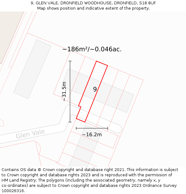 9, GLEN VALE, DRONFIELD WOODHOUSE, DRONFIELD, S18 8UF: Plot and title map